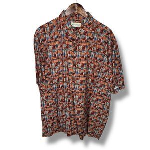 Caribbean Camp Collar Abstract SS Bowling Button Down Shirt Size XL